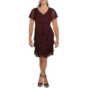 SLNY Womens Red Embellished Midi Formal Cocktail and Party Dress NWOT